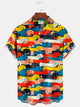Alohadaddy Retro Cartoon Funny Dog 3D Digital Print Men's Button Pocket Short Sleeve Shirt Big & Tall