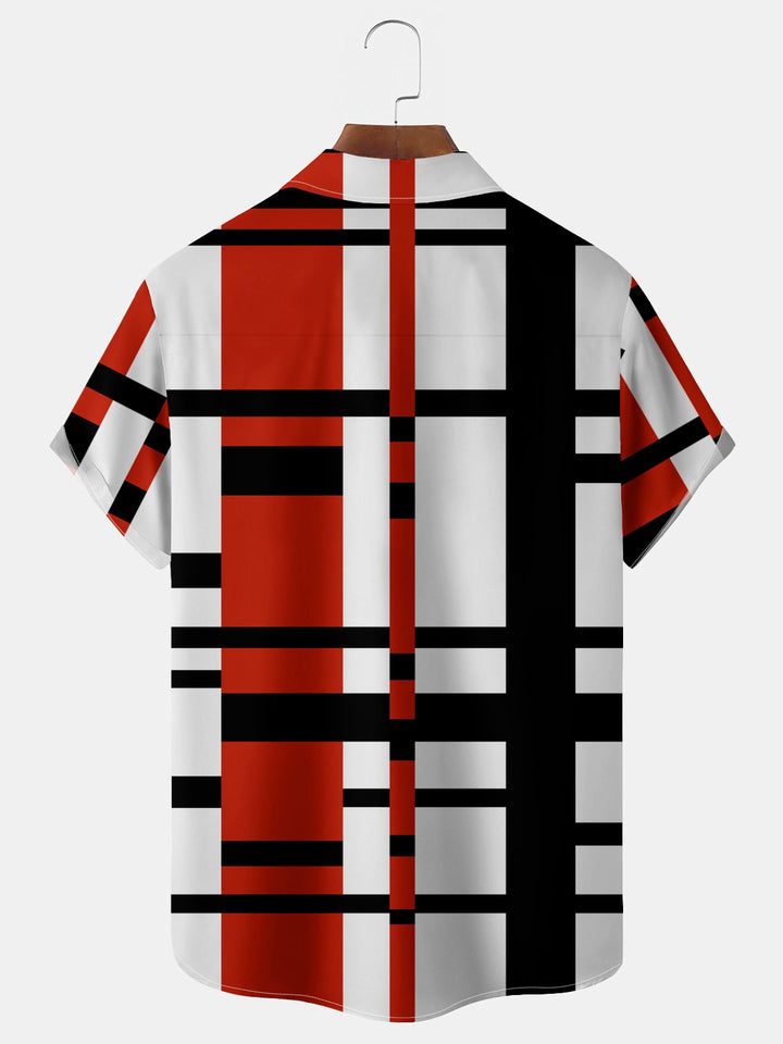 Chemise haute pour homme à imprimé géométrique vintage à rayures Alohadaddy avec poche poitrine