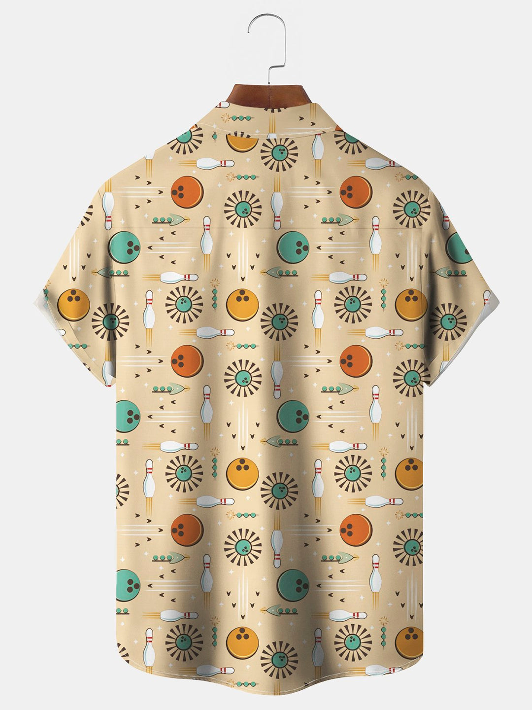 Alohadaddy Vintage Geometric Bowling Print Chest Pocket Men&