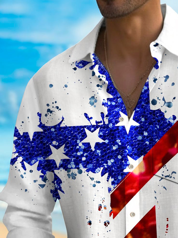 Alohadaddy Vintage Flag Cross Print Chest Pocket Shirt Plus Size Men&