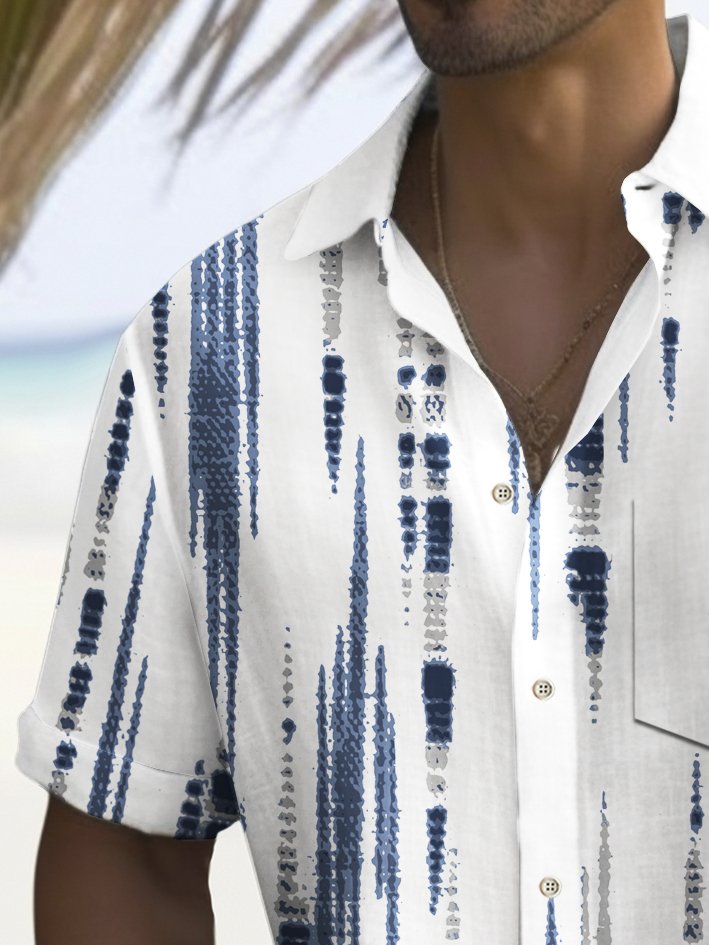 Alohadaddy Vintage Abstract Stripe Print Chest Pocket Shirt Plus Size Men&