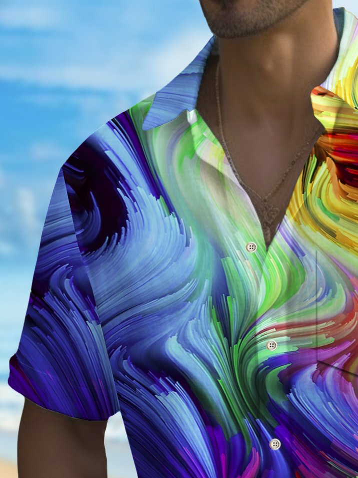 Alohadaddy Vintage Abstract Texture Print Chest Pocket Shirt Plus Size Men&