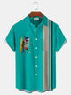 Alohadaddy Retro Bowling Shark 3D Digital Print Men's Button Pocket Short Sleeve Shirt Big & Tall