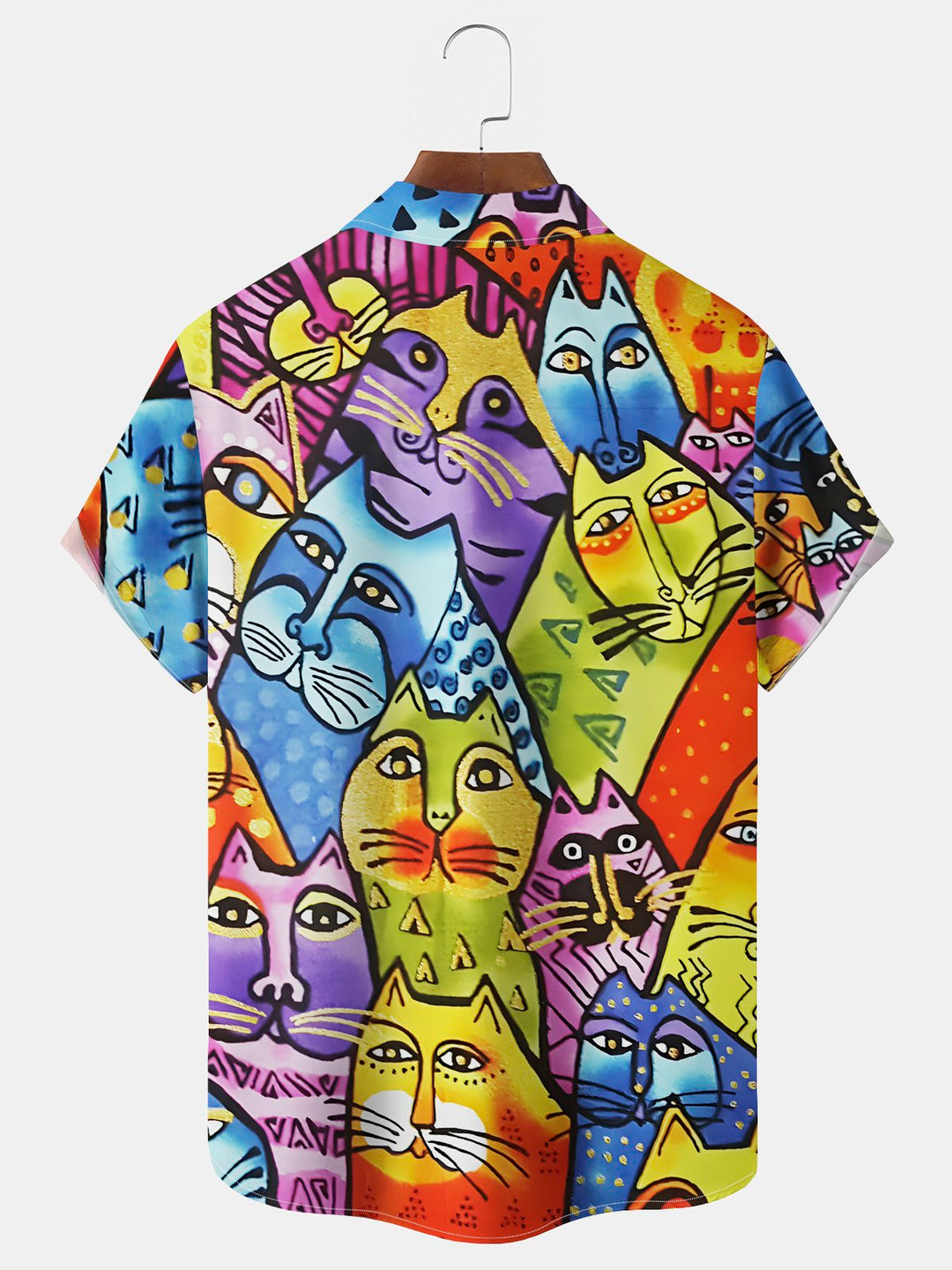 Alohadaddy Vintage Cat Print Chest Pocket Shirt Plus Size Men&