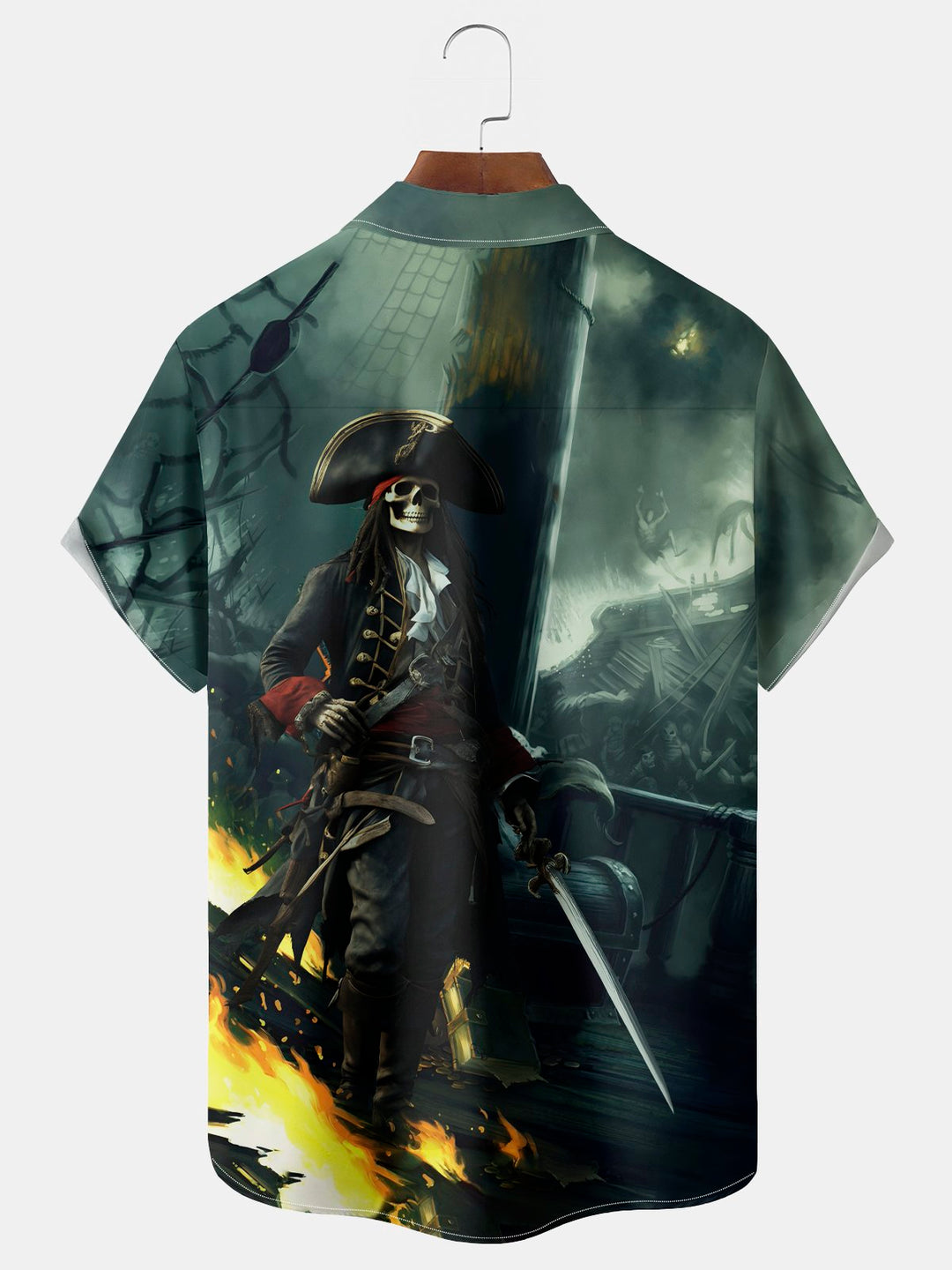 Camisa hawaiana para hombre Alohadaddy Beach Vacation con estampado pirata y bolsillo para acampar, talla grande