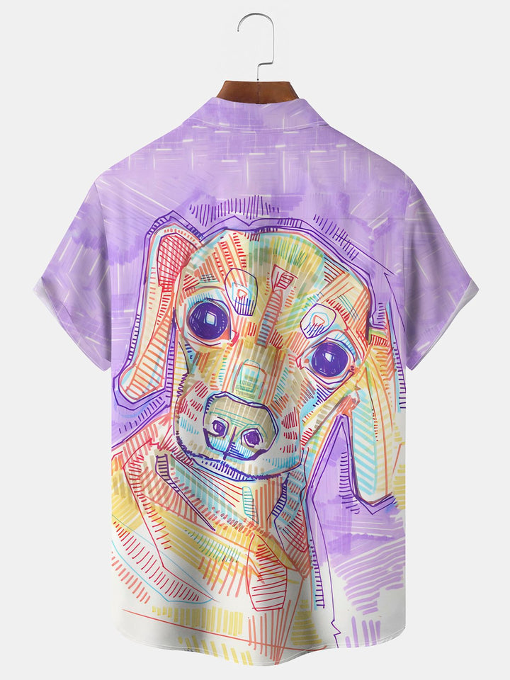 Alohadaddy Vintage Dog Print Chest Pocket Shirt Plus Size Men&
