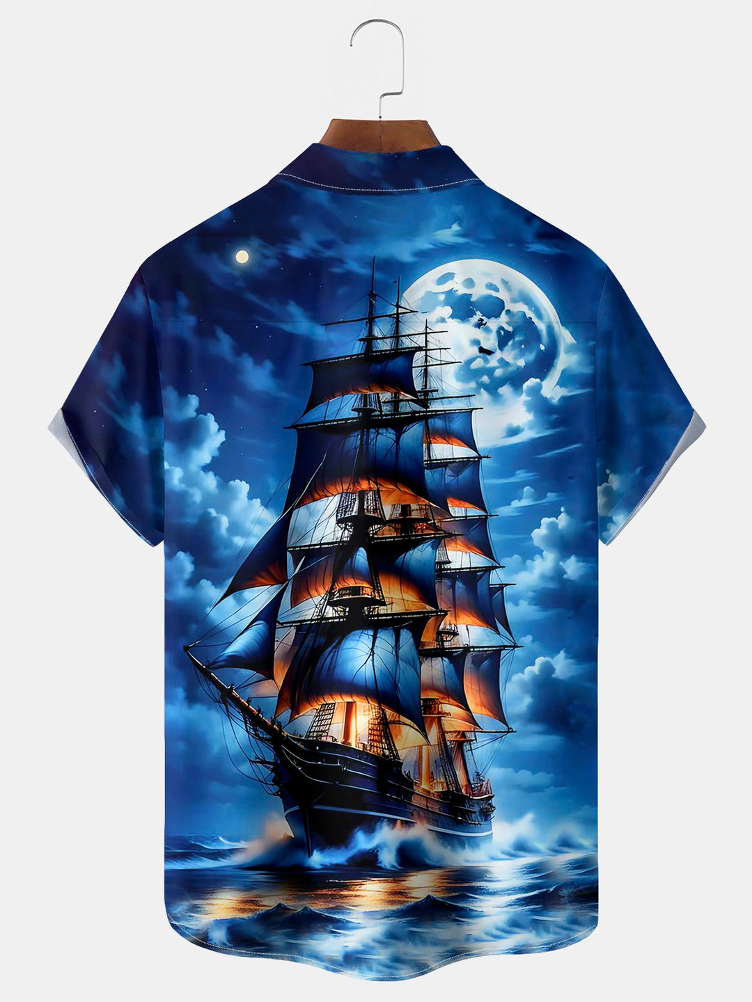 Camisa hawaiana para hombre Alohadaddy Beach Vacation con estampado de barco pirata y bolsillo para acampar, talla grande