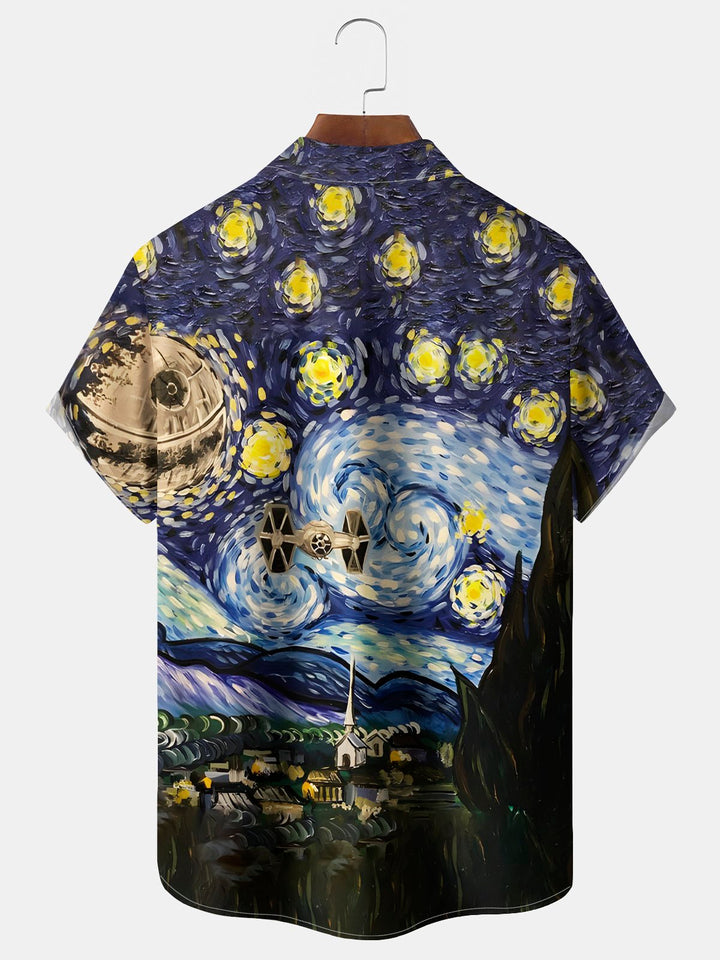 Alohadaddy Vintage Abstract Art Print Chest Pocket Shirt Plus Size Men&