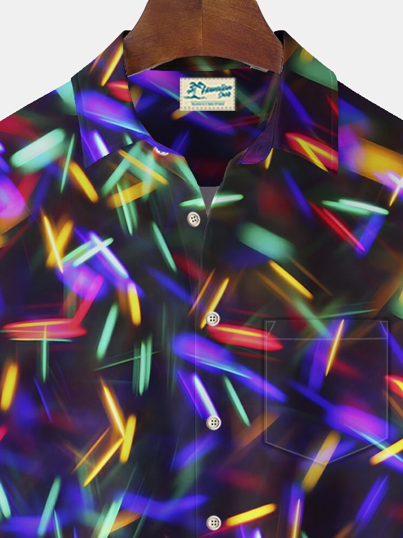 Alohadaddy Vintage Gradient Print Chest Pocket Shirt Plus Size Men&