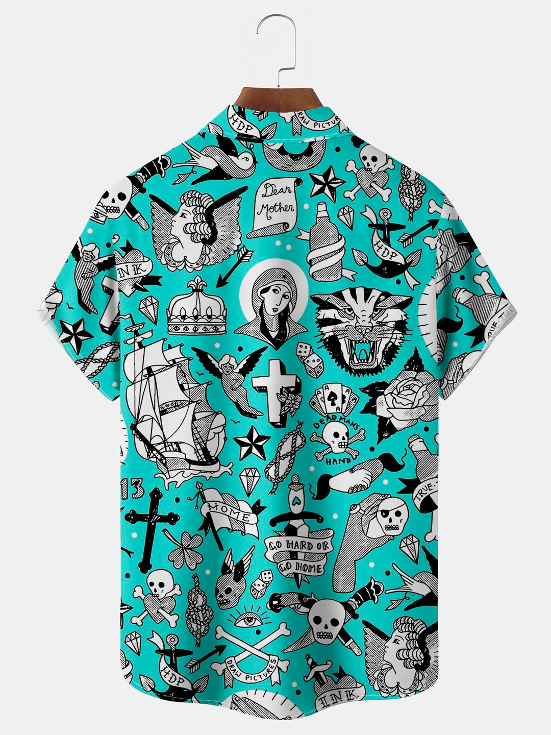Alohadaddy Vintage Tattoo Print Chest Pocket Shirt Plus Size Men&