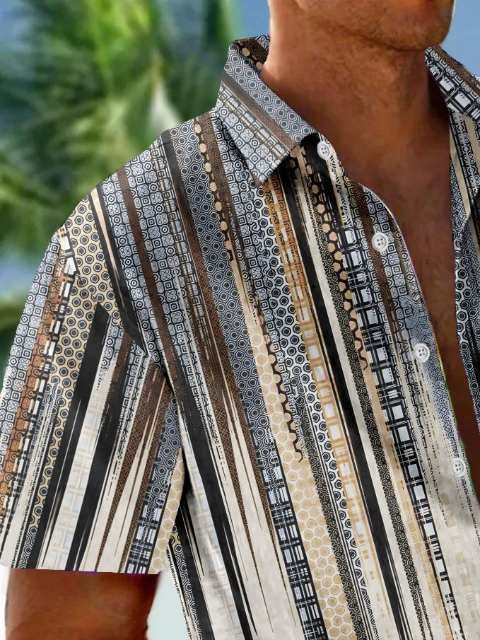 Alohadaddy Vintage Abstract Texture Print Chest Pocket Shirt Plus Size Men&