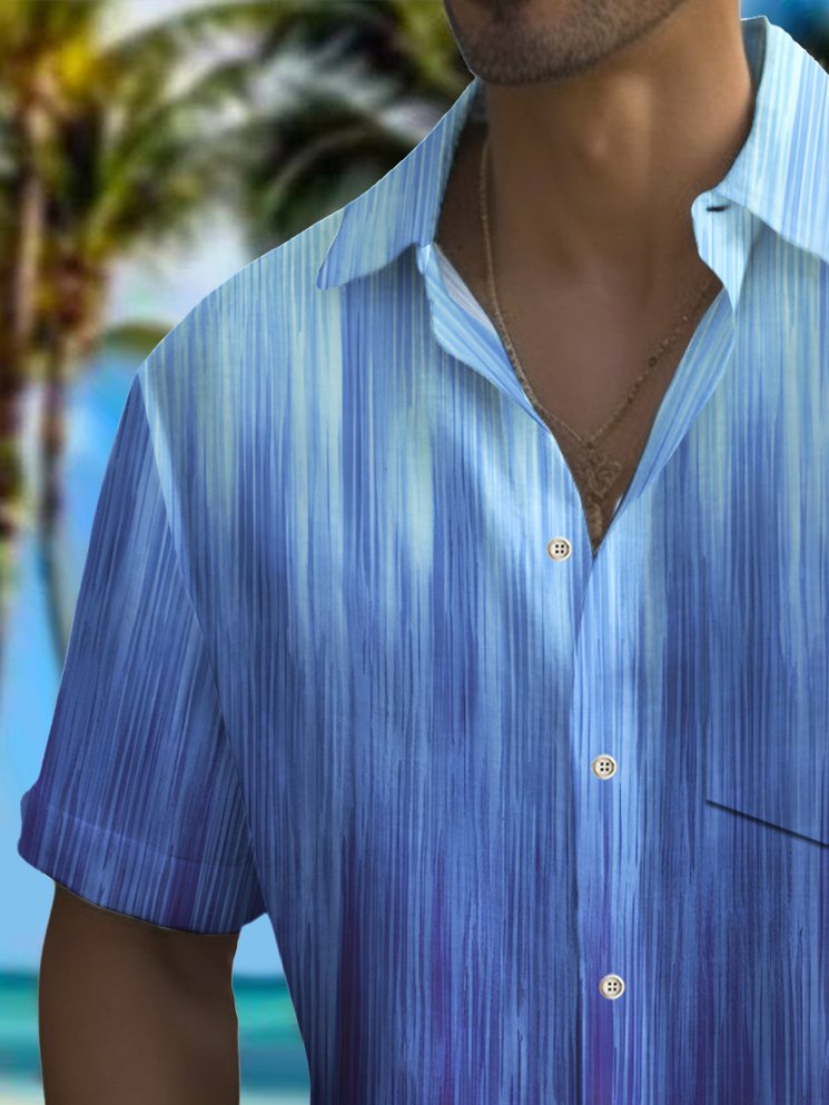 Alohadaddy Vintage Gradient Texture Print Chest Pocket Shirt Plus Size Men&