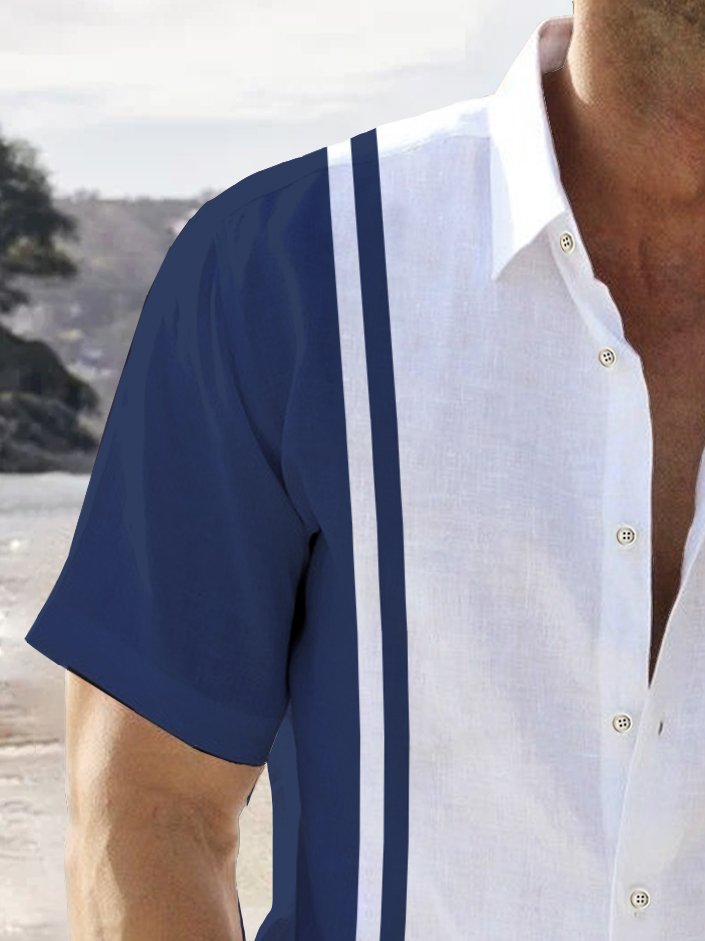 Alohadaddy Vintage Bowling Stripe Print Chest Pocket Shirt Plus Size Men&
