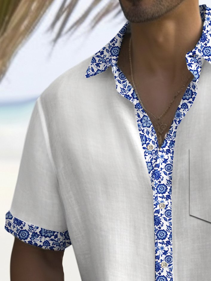 Alohadaddy Basic Floral Patchwork Printed Shirt Plus Size Men&