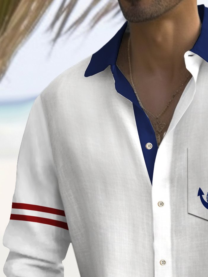 Alohadaddy Basic Anchor Print Shirt Plus Size Men&