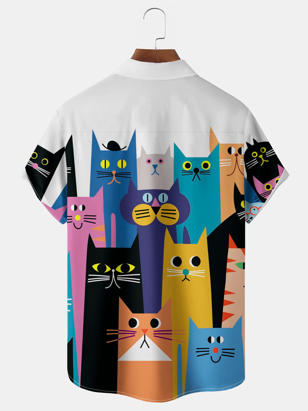 Alohadaddy Vintage Cartoon Cat Print Chest Pocket Shirt Plus Size Men&