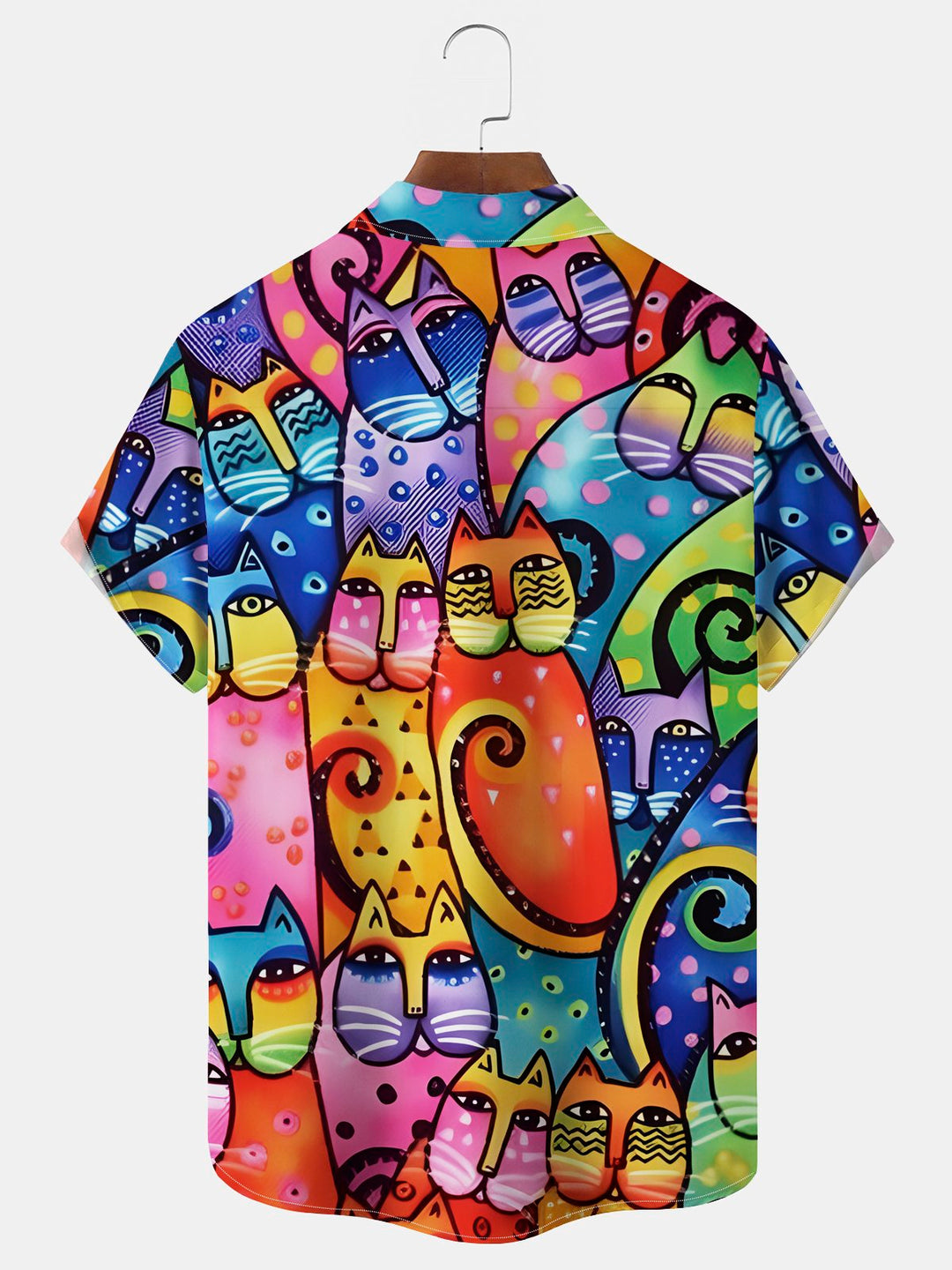 Alohadaddy Vintage Cat Cartoon Print Chest Pocket Shirt Big Tall