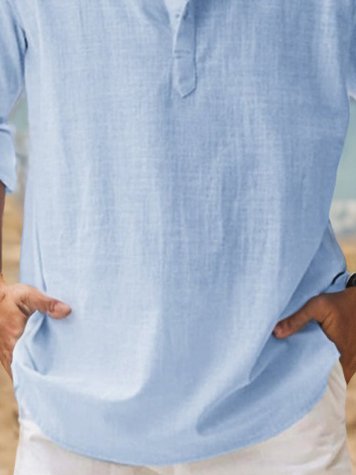 Camisas de manga larga con cuello de banda, de lino y algodón, básicas, informales, vintage, de Alohadaddy, cómodas y transpirables para campamento
