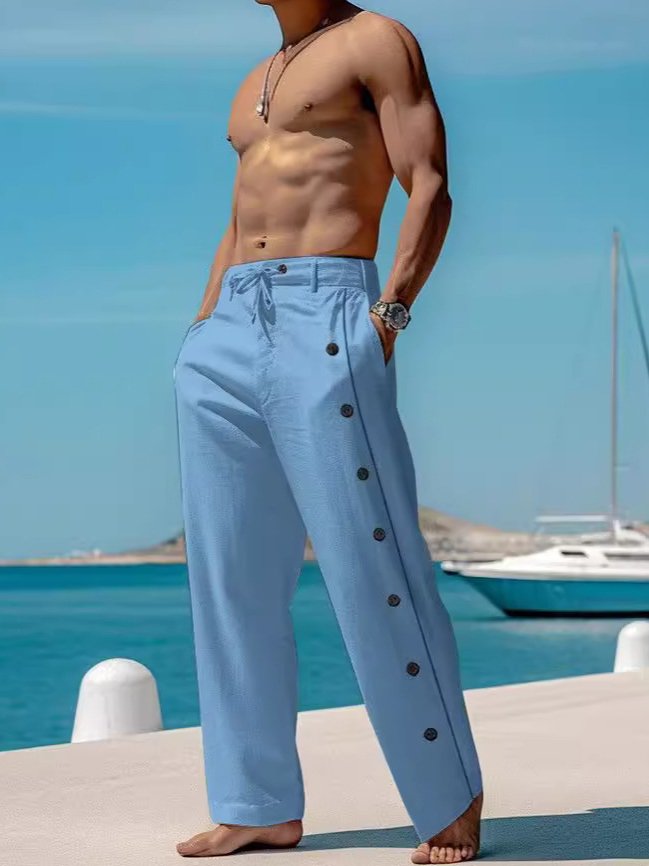 Pantalones holgados con cordón elástico y botones para uso diario en la playa para hombre de Alohadaddy
