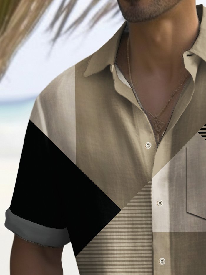 Chemise extensible à imprimé géométrique vintage Alohadaddy pour homme avec poche poitrine et imprimé géométrique