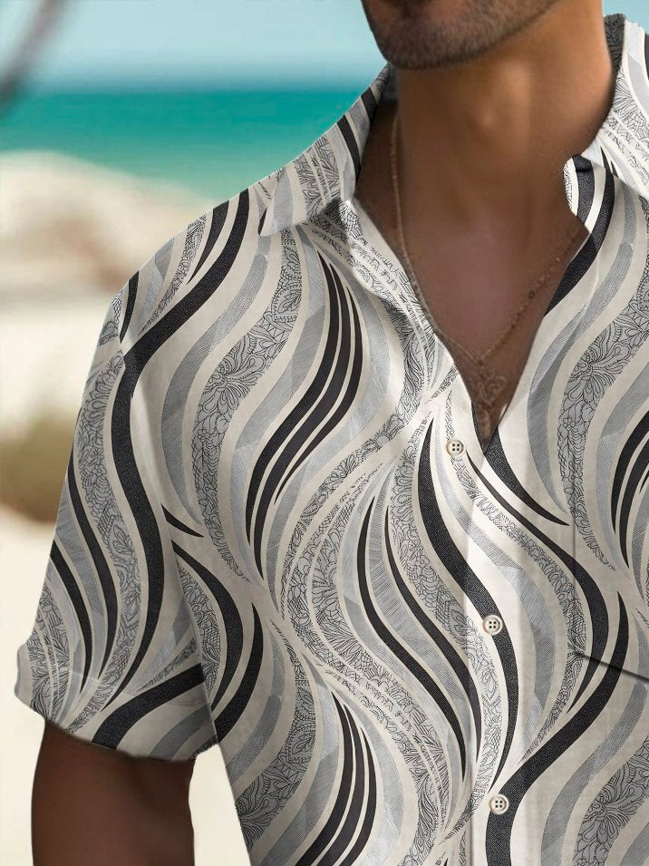 Camisa elástica con bolsillo en el pecho y estampado de textura geométrica vintage para hombre de Alohadaddy, talla grande