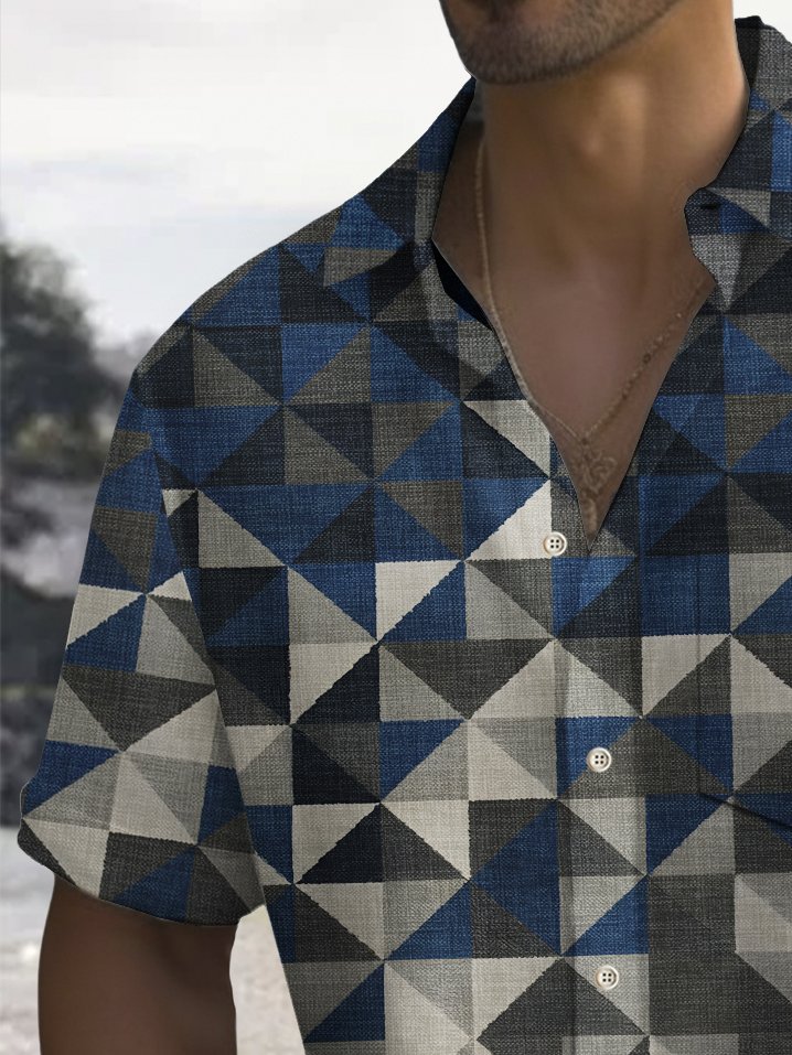 Alohadaddy Vintage Geometric Print Chest Pocket Stretch Shirt Big Tall