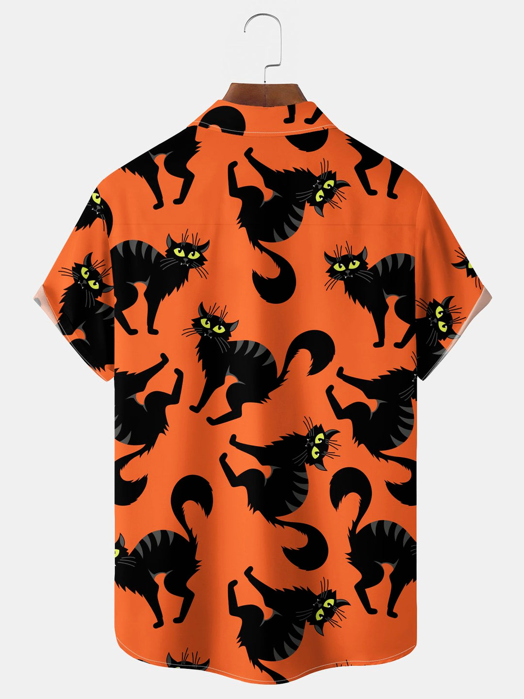 Camisa elástica con bolsillo en el pecho y estampado de gato de Halloween para hombre de Alohadaddy, talla grande