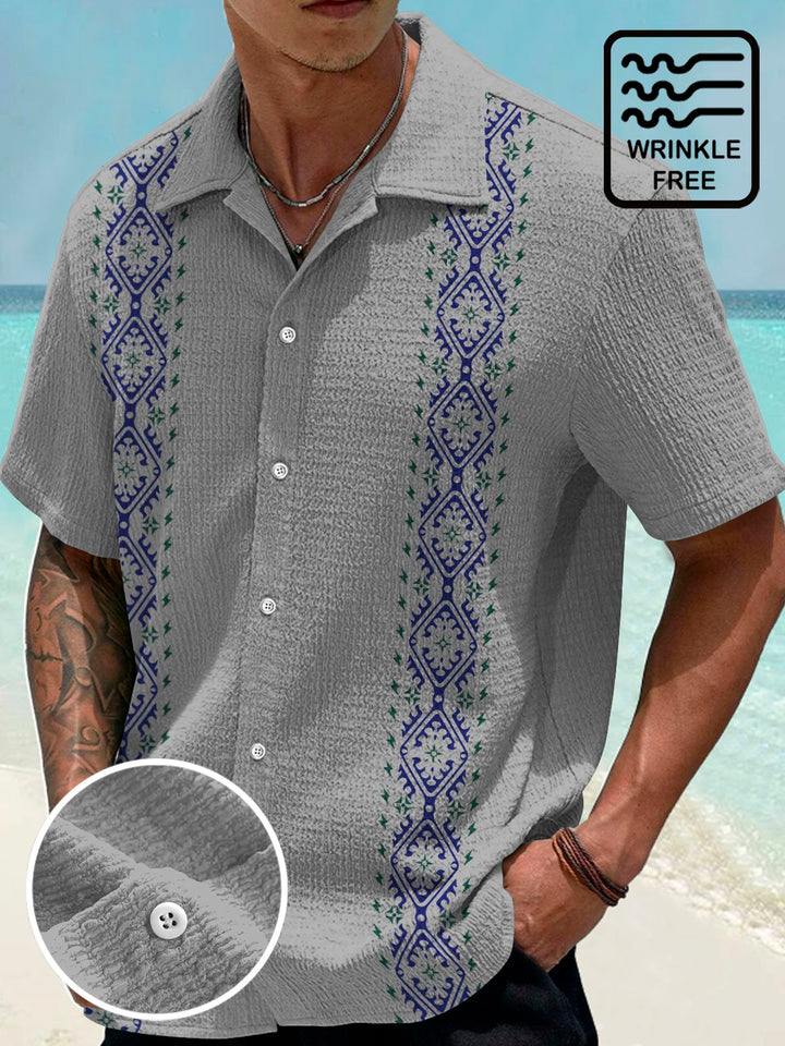 Chemise extensible en seersucker à imprimé ethnique vintage bowling Alohadaddy pour homme, grande taille