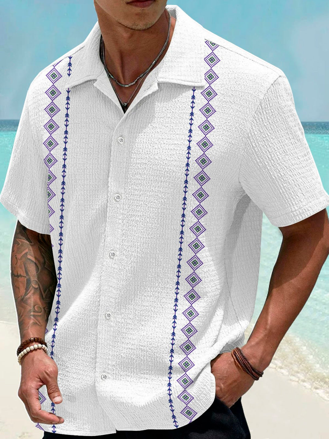 Chemise extensible en seersucker à imprimé géométrique vintage bowling Alohadaddy pour homme, grande taille