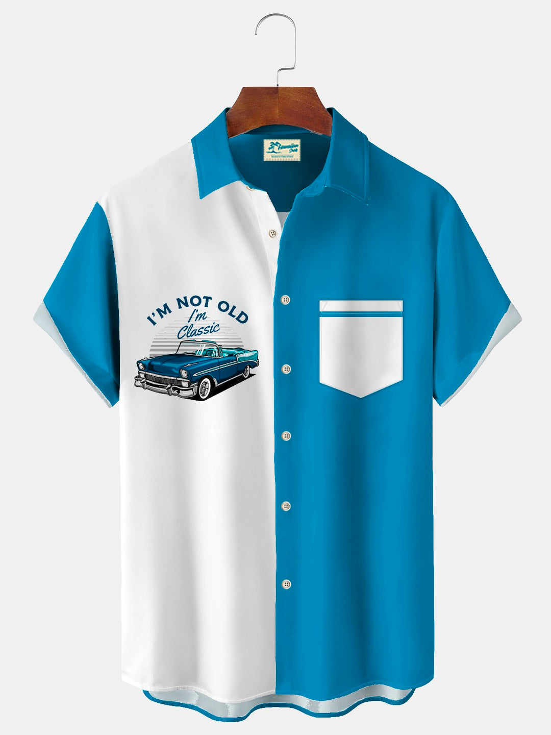 Camisa elástica con bolsillo en el pecho para hombre con estampado de bolos y muscle car de Alohadaddy, talla grande