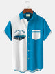 Alohadaddy Vintage Bowling Muscle Car Print Men's Chest Pocket Stretch Shirt Big Tall