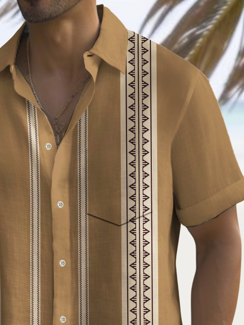 Chemise extensible à poche poitrine pour homme avec imprimé à motif grec vintage de bowling d&