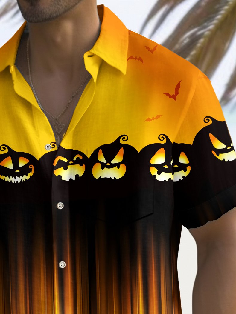 Chemise extensible à poche poitrine pour homme avec imprimé dégradé de citrouilles d&