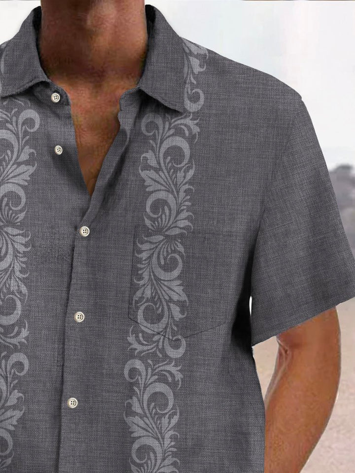 Camisa Guevara elástica con bolsillo en el pecho y estampado floral estilo bolos vintage para hombre de Alohadaddy, talla grande