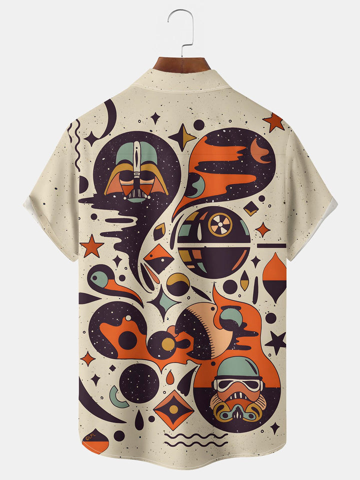 Camisa elástica con bolsillo en el pecho y estampado geométrico vintage de dibujos animados para hombre de Alohadaddy, talla grande