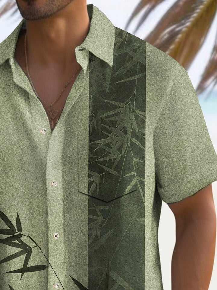 Camisa elástica con bolsillo en el pecho y estampado de bambú de bolos vintage para hombre de Alohadaddy, talla grande