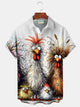 Alohadaddy Vintage Funny Chick Cartoon Print Men's Breast Pocket Stretch Shirt Big Tall