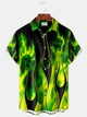 Alohadaddy Halloween Flame Skull Print Men's Chest Pocket Stretch Shirt Big Tall
