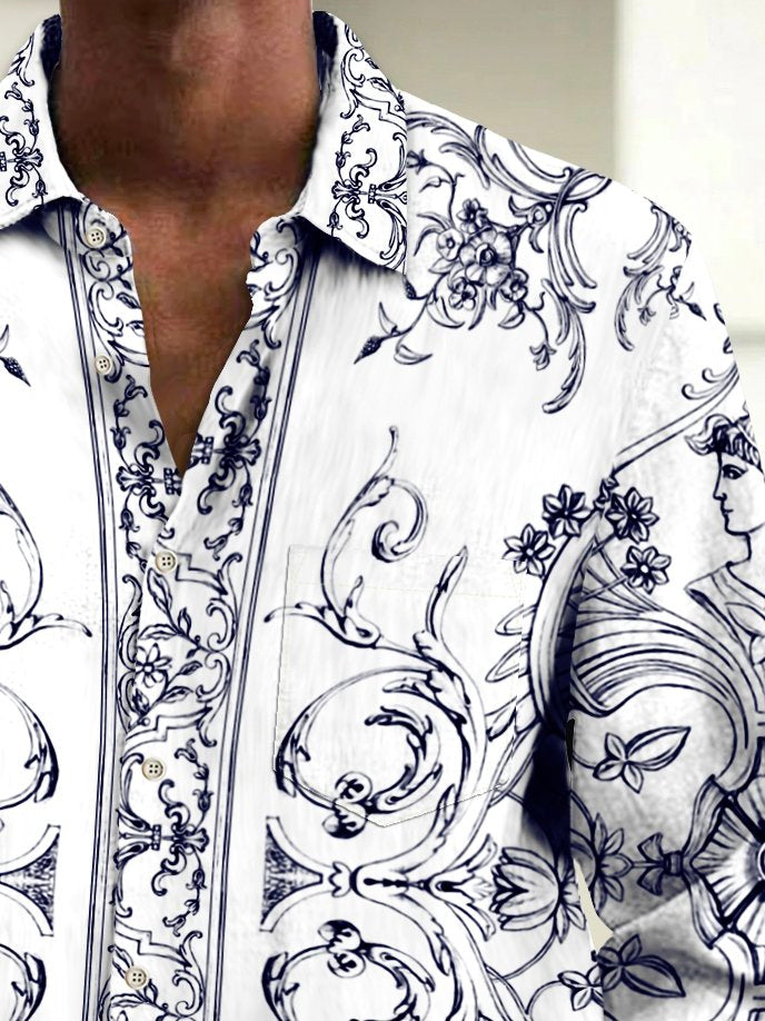 Alohadaddy Vintage Baroque Palace Style Printed Chest Pocket Men&