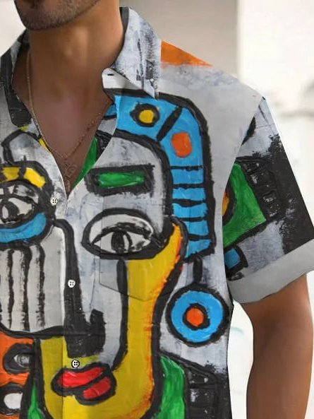 Chemise extensible à imprimé visage vintage Alohadaddy avec poche poitrine, grande taille
