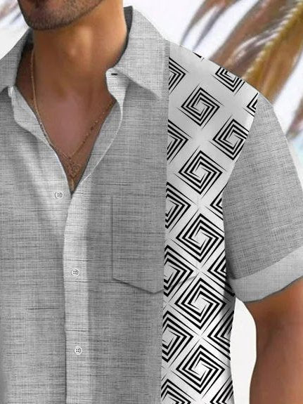 Chemise extensible à imprimé géométrique vintage bowling Alohadaddy avec poche poitrine, grande taille