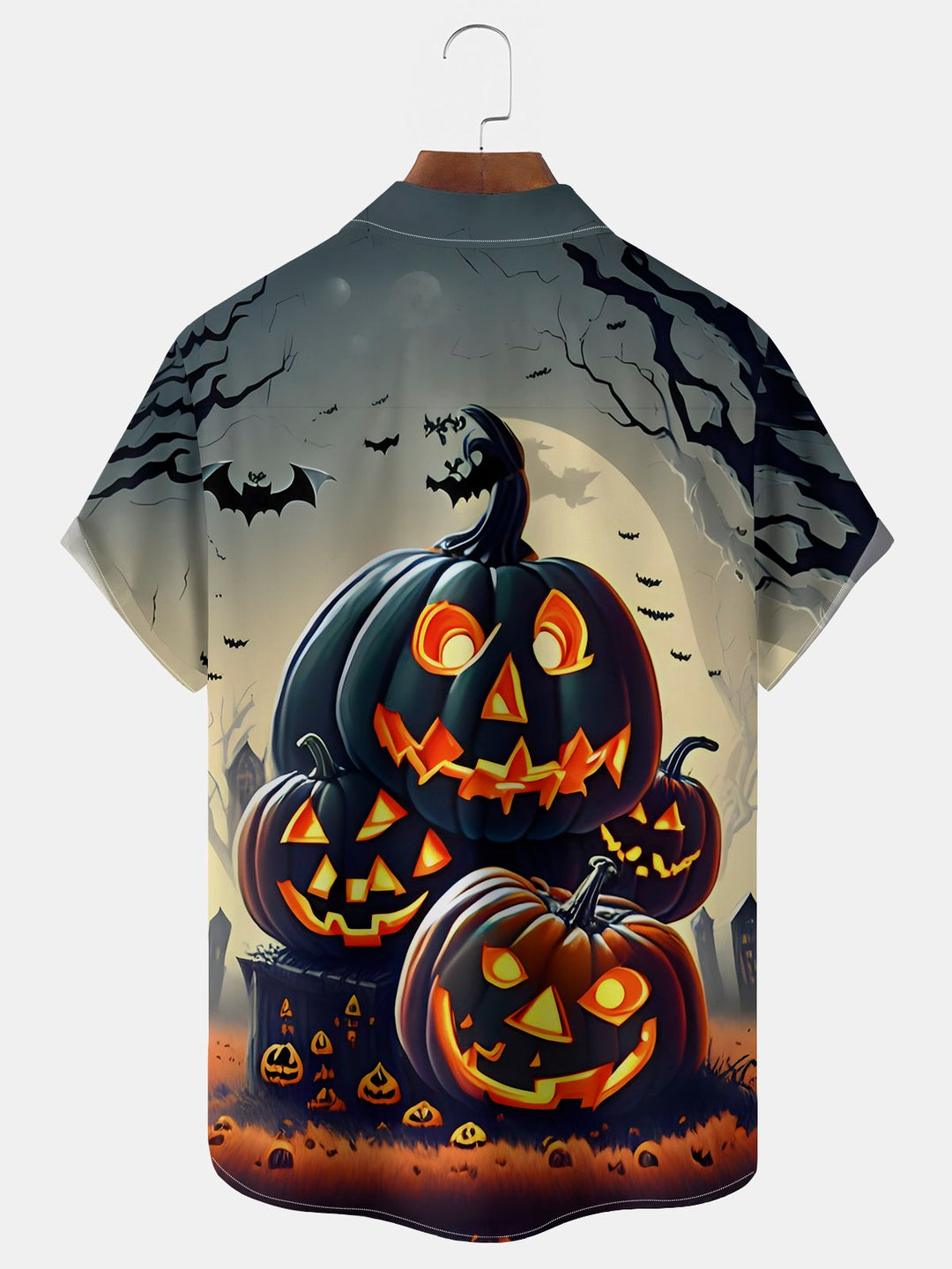 Camisa elástica con bolsillo en el pecho y estampado de dibujos animados de calabaza de Halloween para hombre de Alohadaddy, talla grande