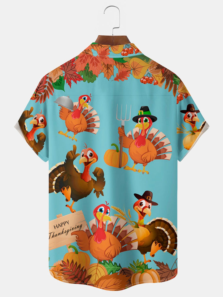 Camisa elástica con bolsillo en el pecho y estampado de pavo de Acción de Gracias para hombre de Alohadaddy, talla grande