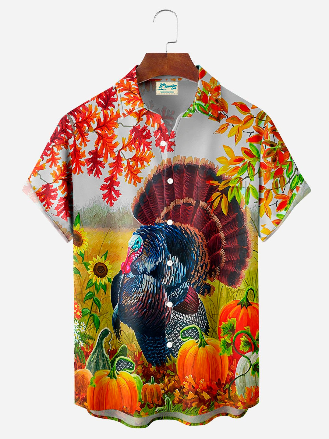 Chemise à manches courtes et poches boutonnées pour homme avec impression numérique 3D Thanksgiving Turkey d&