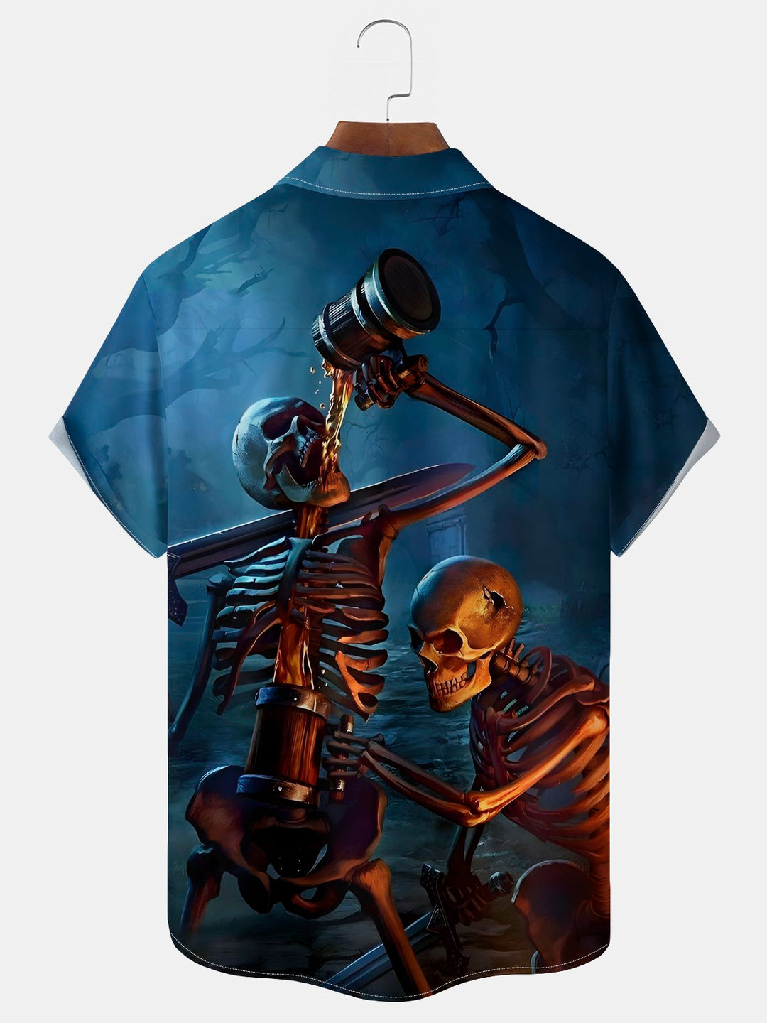 Camisa elástica con bolsillo en el pecho y estampado de dibujos animados de calaveras de Halloween para hombre de Alohadaddy, talla grande