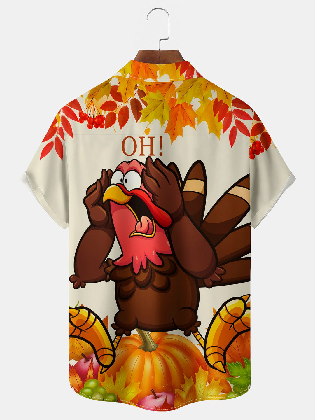 Chemise extensible à imprimé dessin animé de dinde de Thanksgiving Alohadaddy avec poche poitrine, grande taille