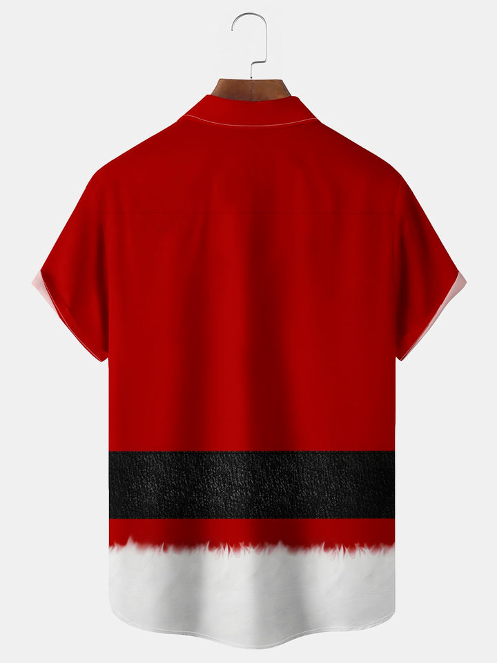 Camisa elástica con bolsillo en el pecho y estampado de dibujos animados divertidos navideños de Alohadaddy para hombre, talla grande