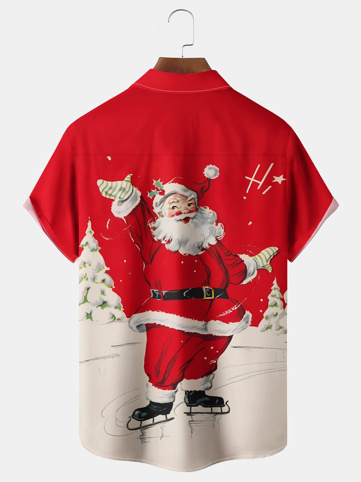 Alohadaddy Christmas Santa Print Chest Pocket Stretch Hawaiian Shirt Big Tall