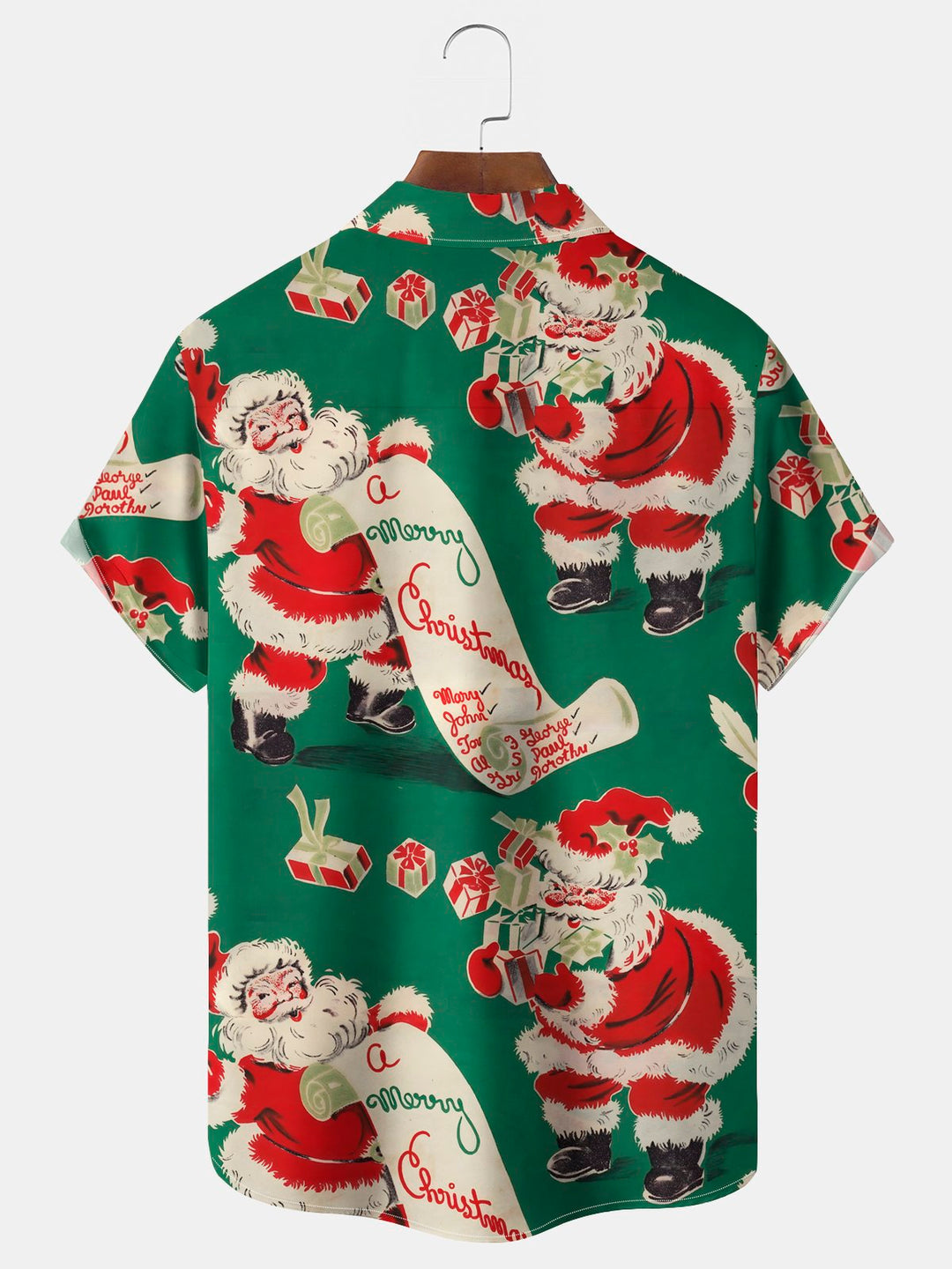 Alohadaddy 1940 Vintage Christmas Santa Print Chest Pocket Stretch Hawaiian Shirt Big Tall