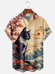 Alohadaddy Men's Retro Ukiyo-e Cat Print Button Pocket Short Sleeve Shirt